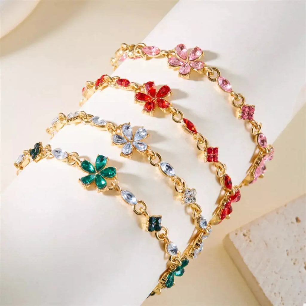 18K Gold-Plated Rhinestone Flower Bracelet by Trendsi