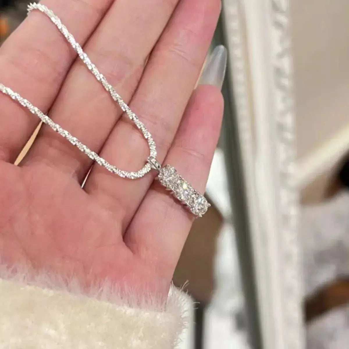 Moissanite 925 Sterling Silver Bar Necklace by Trendsi