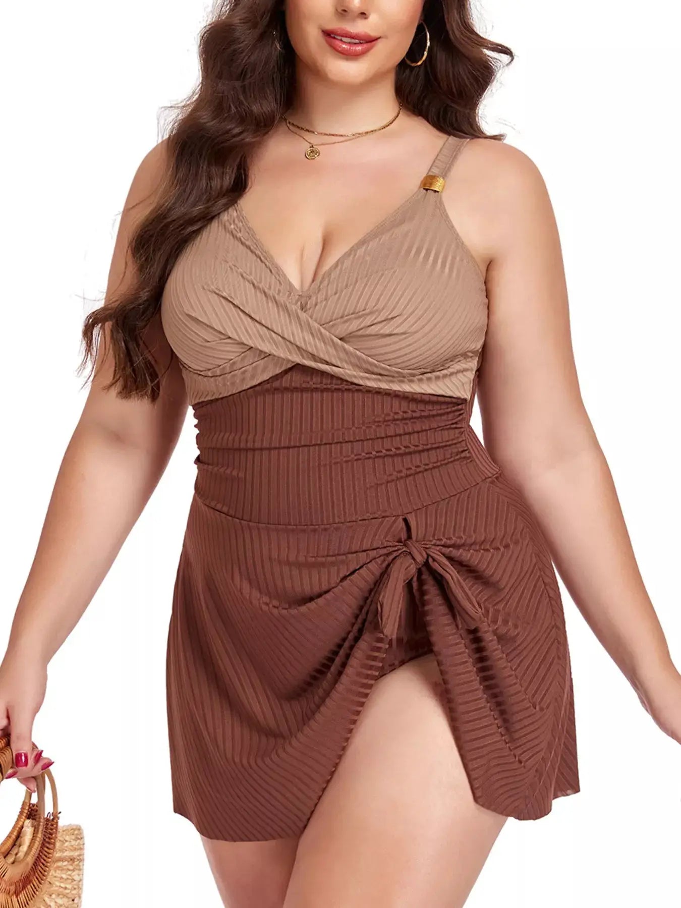 Plus Size Ruched One-Piece Swim Dress by Trendsi