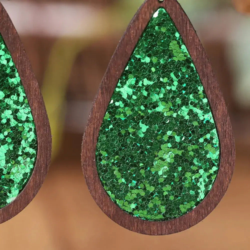 Sequin Wood Teardrop Earrings by Trendsi