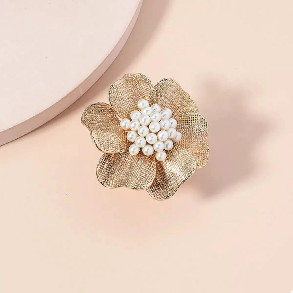 18K Gold-Plated Pearl Flower Ring by Trendsi