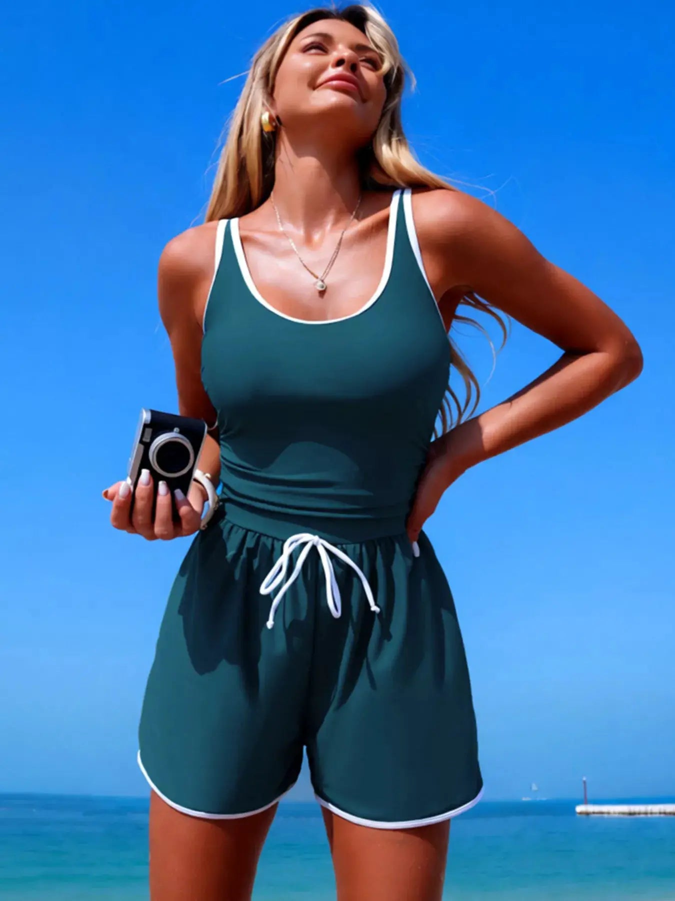 Contrast Trim Scoop Neck One-Piece Swimsuit by Trendsi