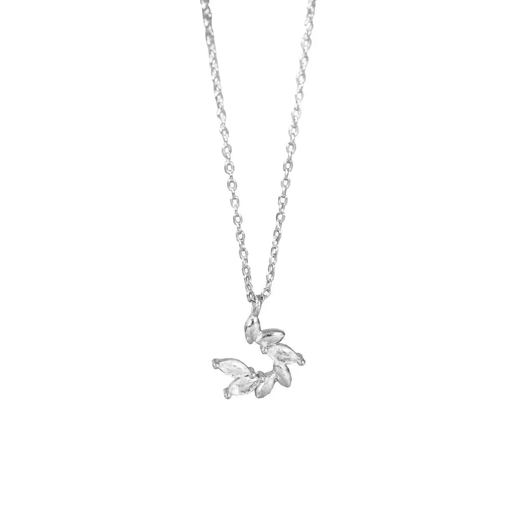 925 Sterling Silver Zircon Leaf Pendant Necklace by Trendsi