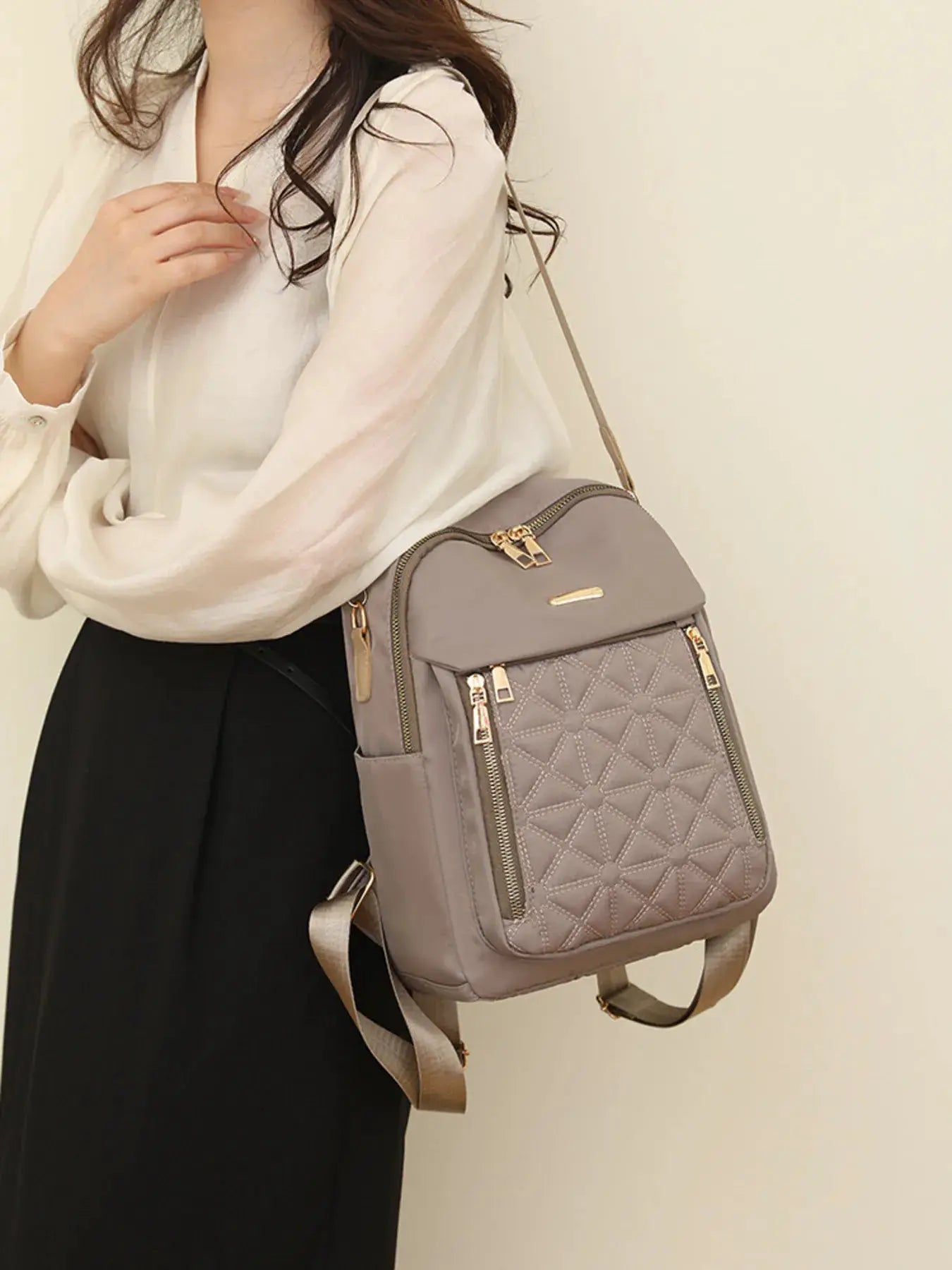 Quilted Oxford Cloth Backpack Bag by Trendsi