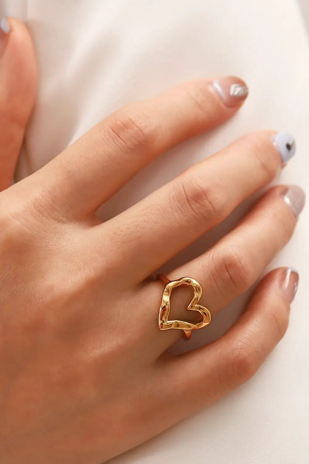 18K Gold Plated Heart-Shaped Ring by Trendsi