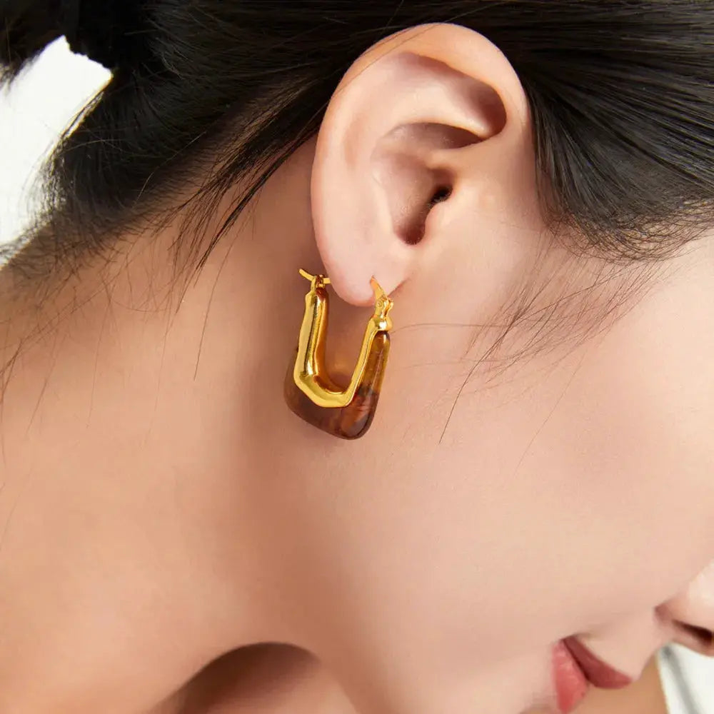 Resin Copper U Shape Earrings by Trendsi