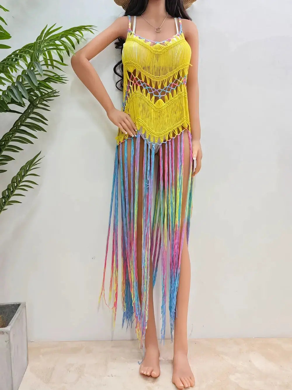 Fringe Scoop Neck Spaghetti Strap Cover-Up by Trendsi