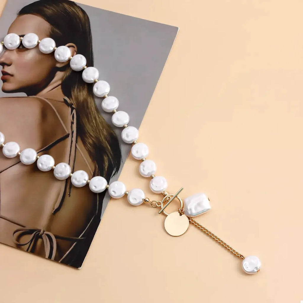 18K Gold-Plated Pearl Drop Necklace by Trendsi