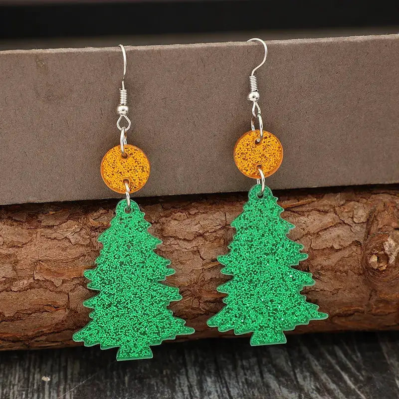 Glitter Acrylic Tree Shape Earrings by Trendsi