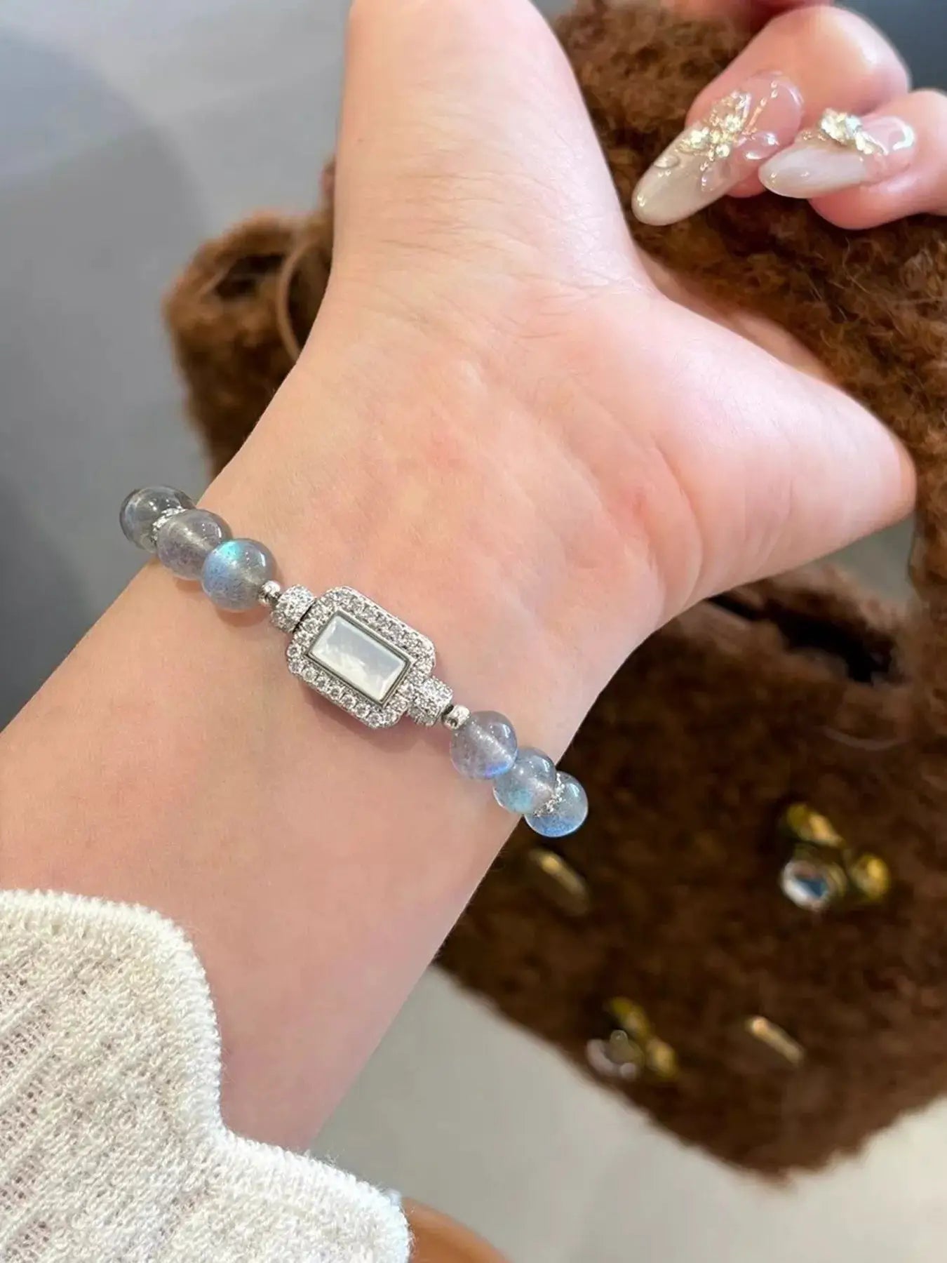 Moonstone Bead Geometric Bracelet by Trendsi