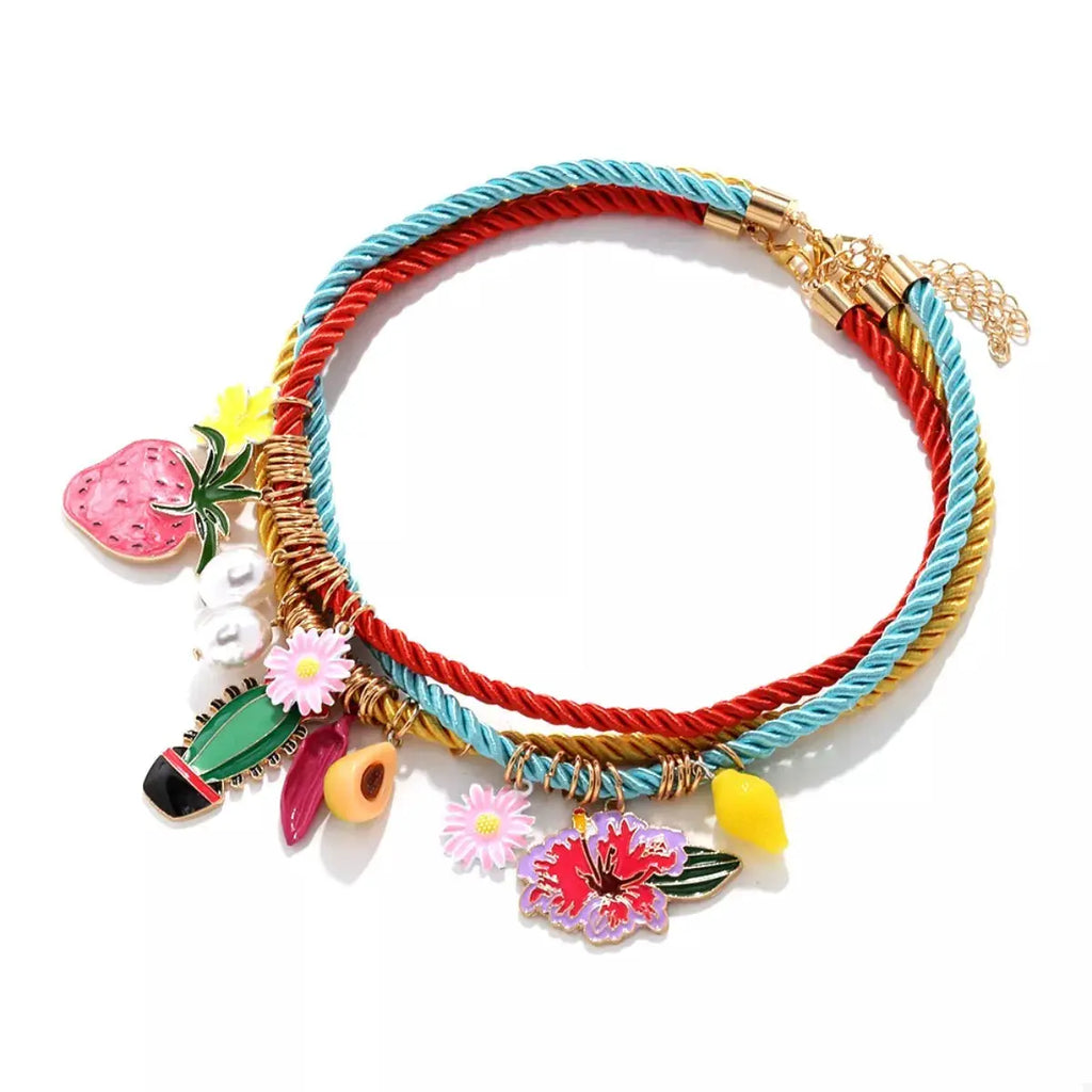 3 Piece Colorful Rope Charm Necklace by Trendsi