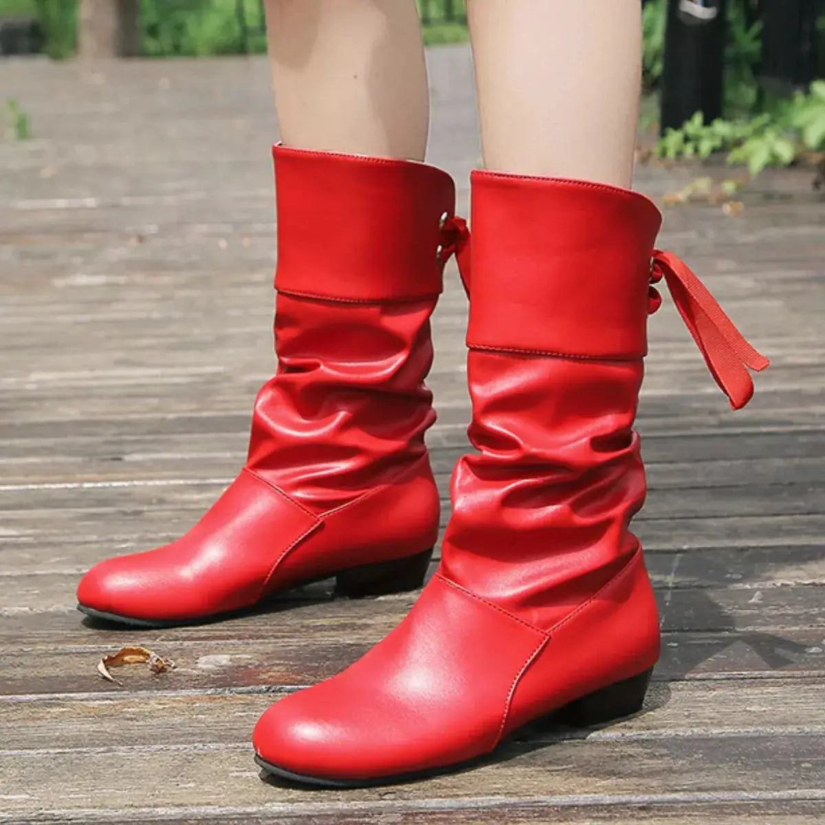 Round Toe Block Heels Boots by Trendsi