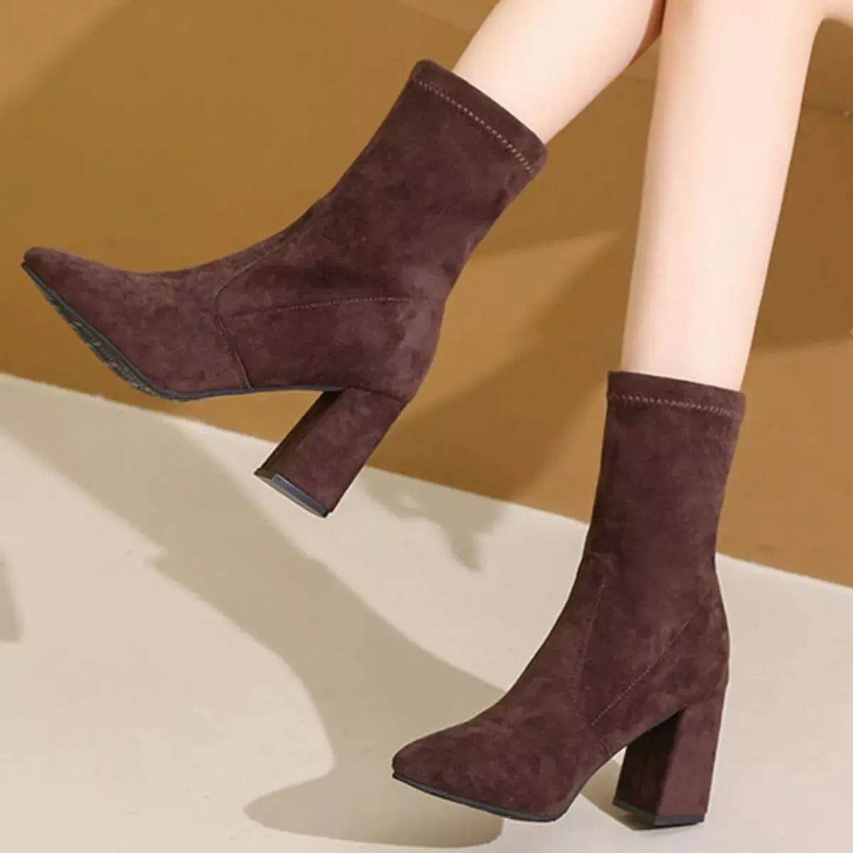 Point Toe Block Heels Boots by Trendsi
