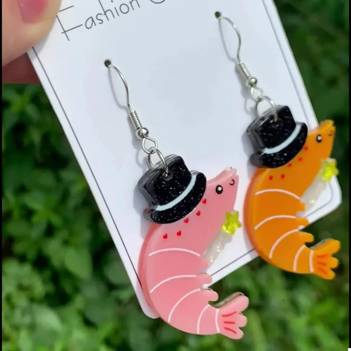 Whimsical Shrimp Earrings with Top Hats by Trendsi