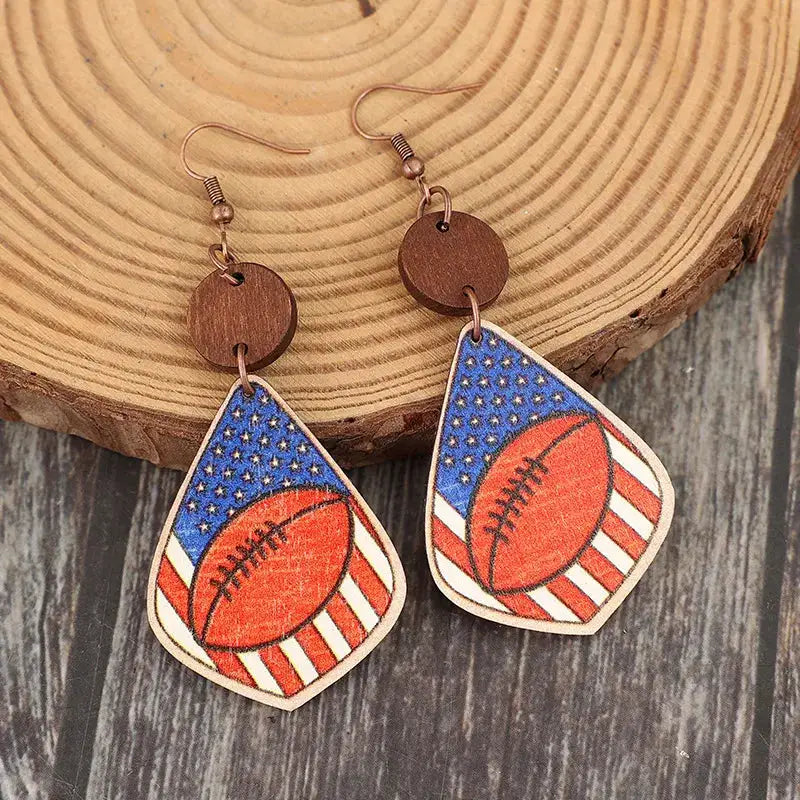 Printed Wooden Dangle Earrings by Trendsi