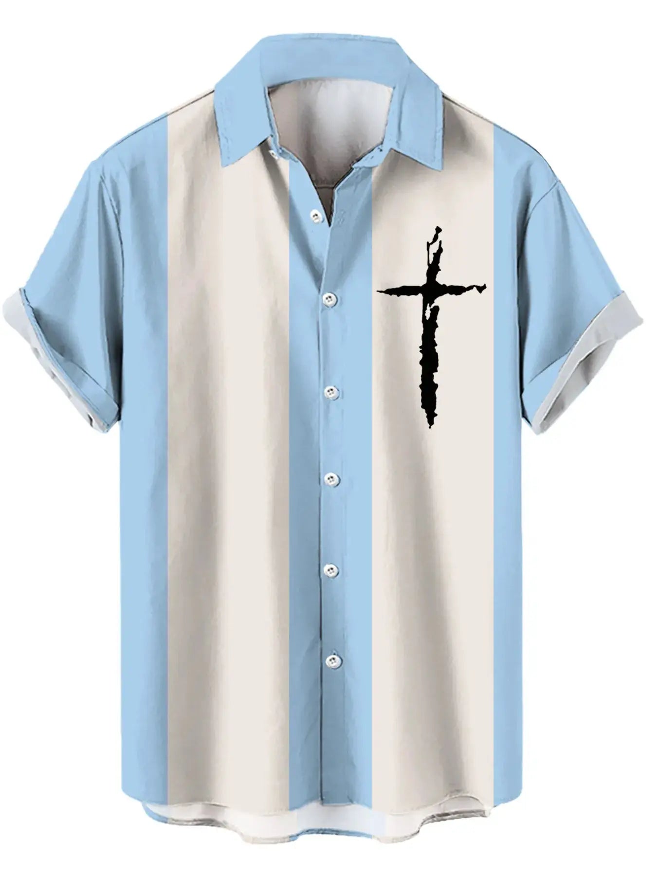 Men's Full Size Cross Casual Striped Button Up Shirt Plus Size by Trendsi