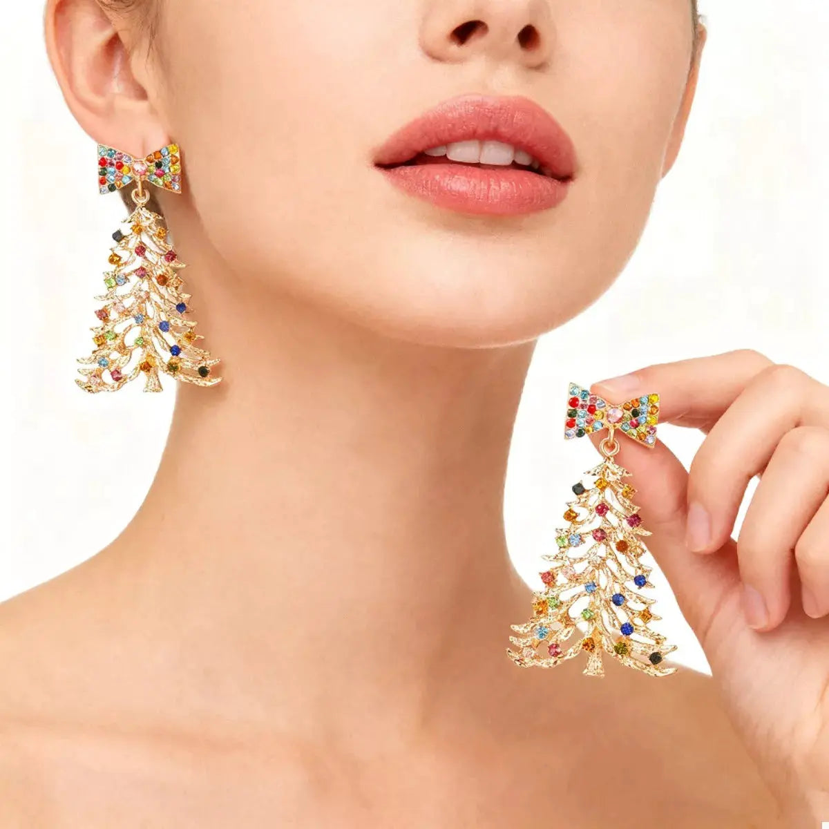 Christmas Tree Bow Drop Earrings by Trendsi