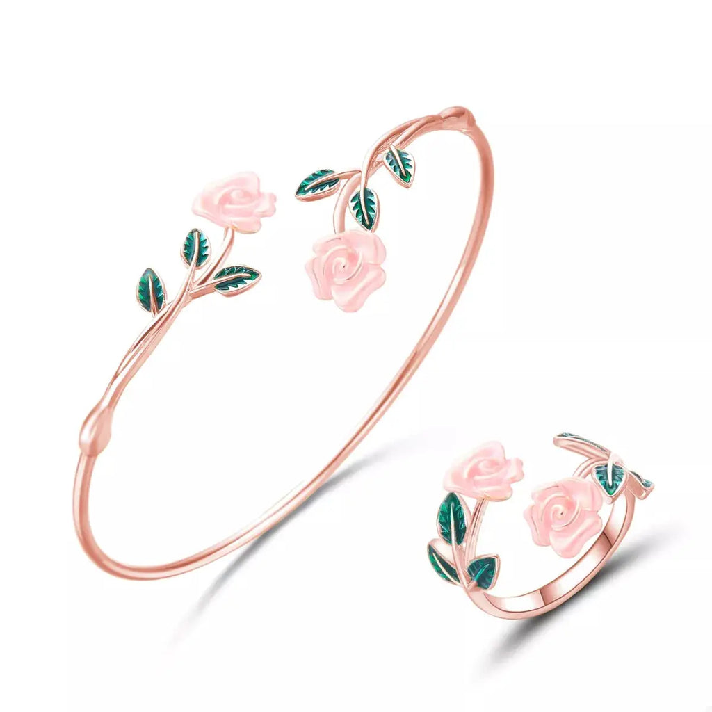 Rose Bypass Ring and Bracelet Jewelry Set by Trendsi