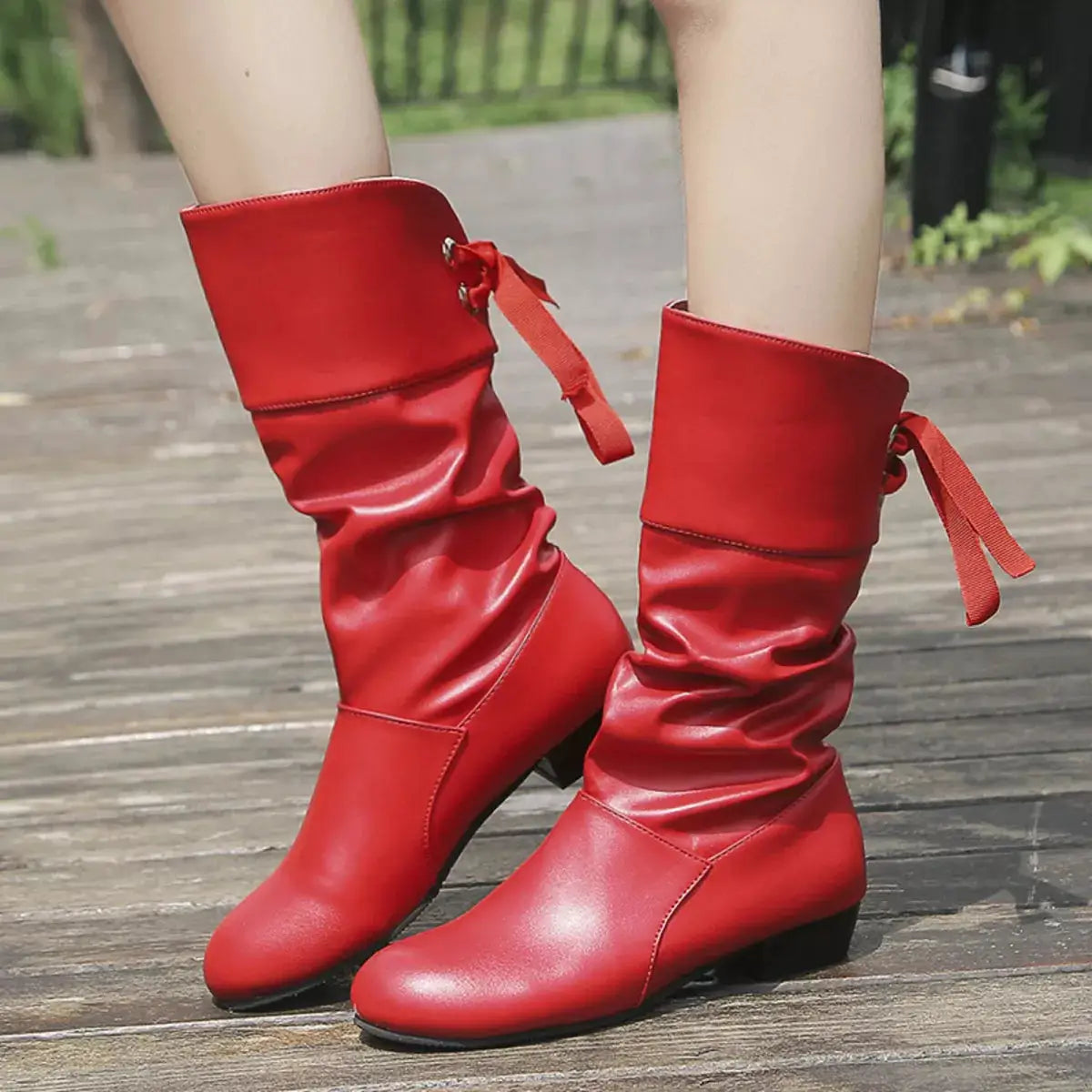 Round Toe Block Heels Boots by Trendsi