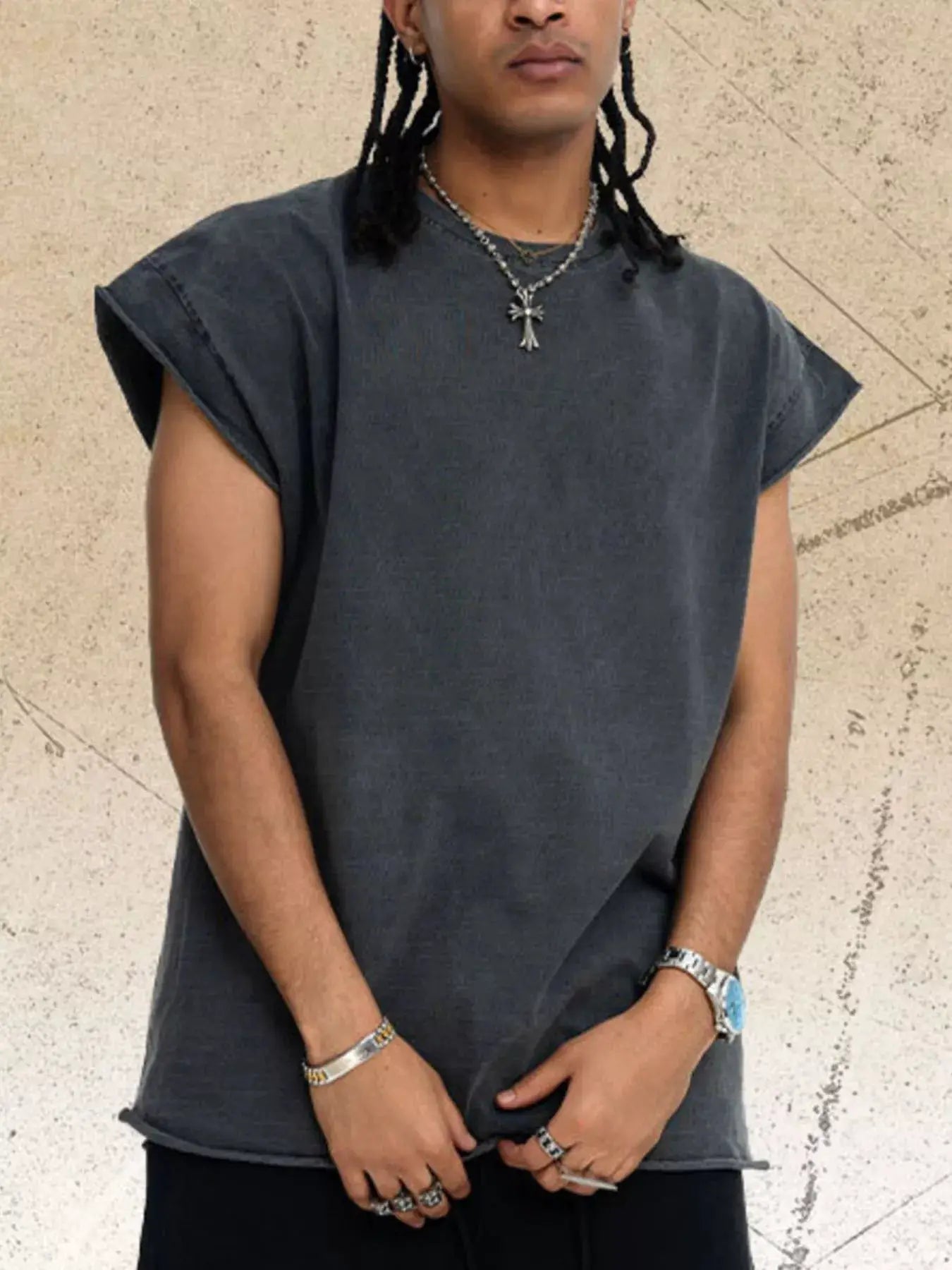 Men's Washed Round Neck Tank by Trendsi