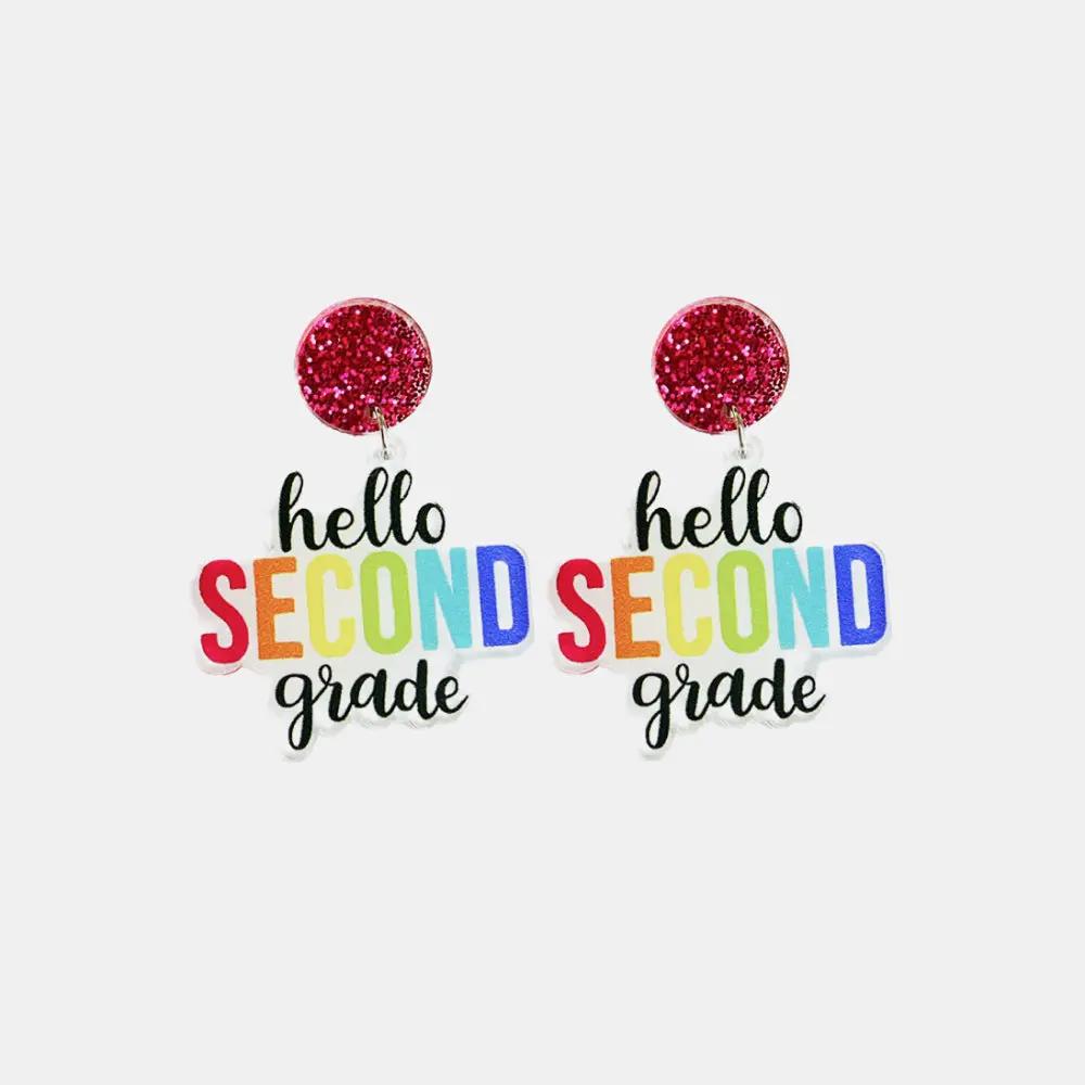 HELLO SECOND GRADE Acrylic Dangle Earrings by Trendsi