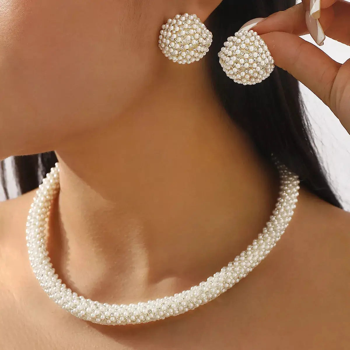Pearl Embellished Earrings and Necklace Jewelry Set by Trendsi