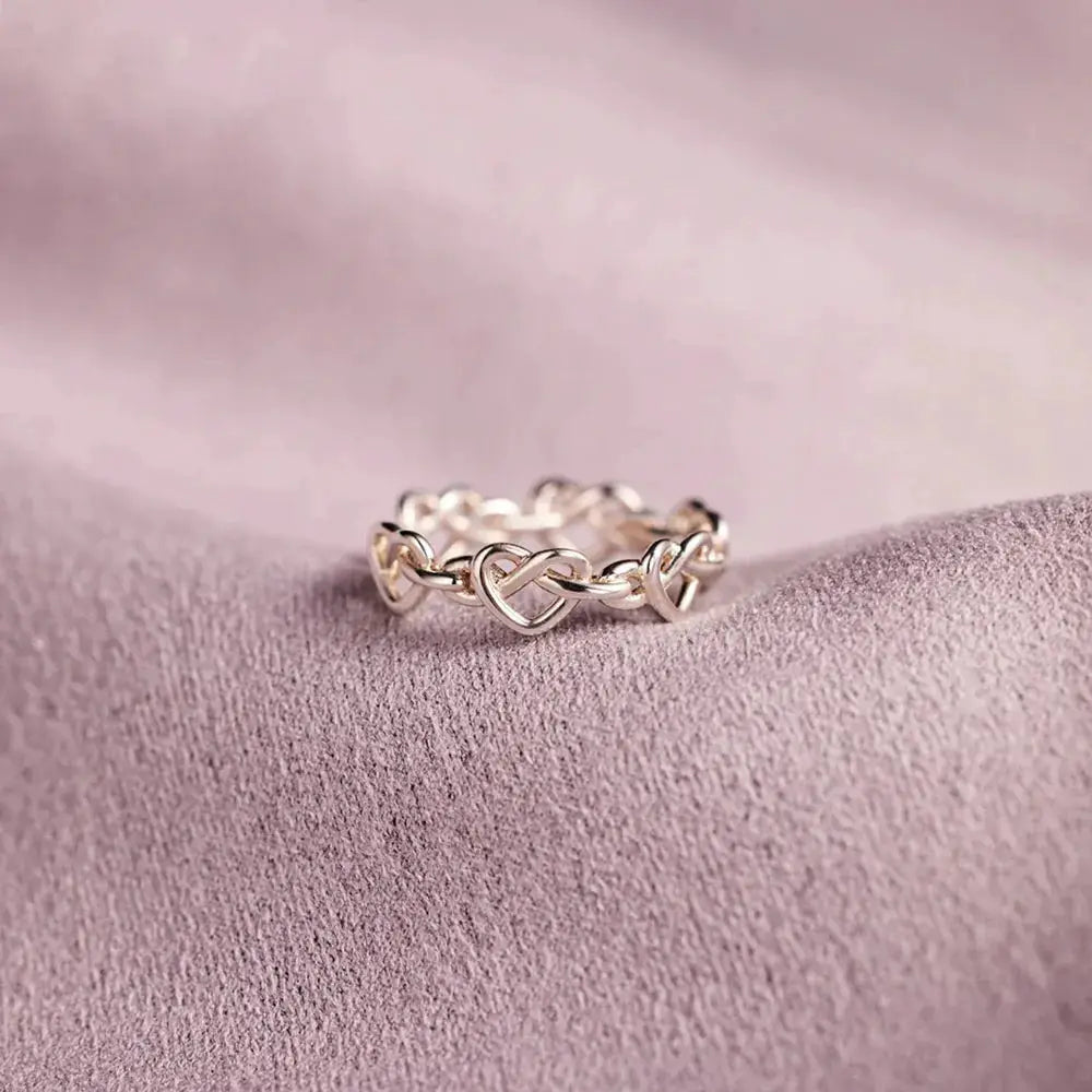 Knotted Hearts 925 Sterling Silver Open Ring by Trendsi