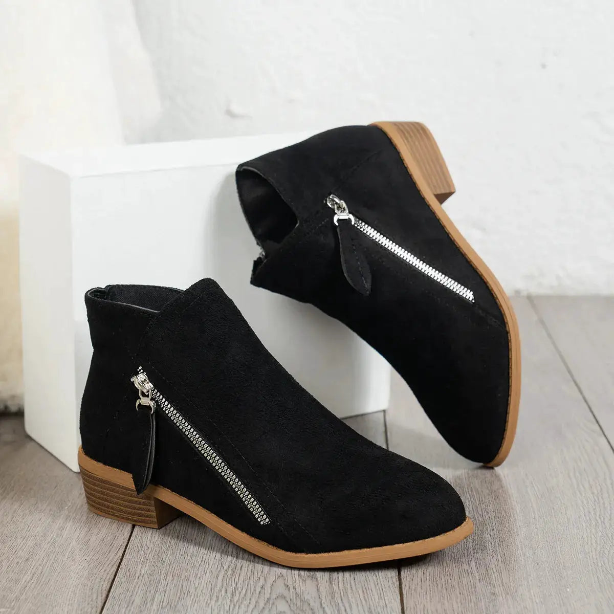 Side Zip Ankle Boots with Block Heel by Trendsi