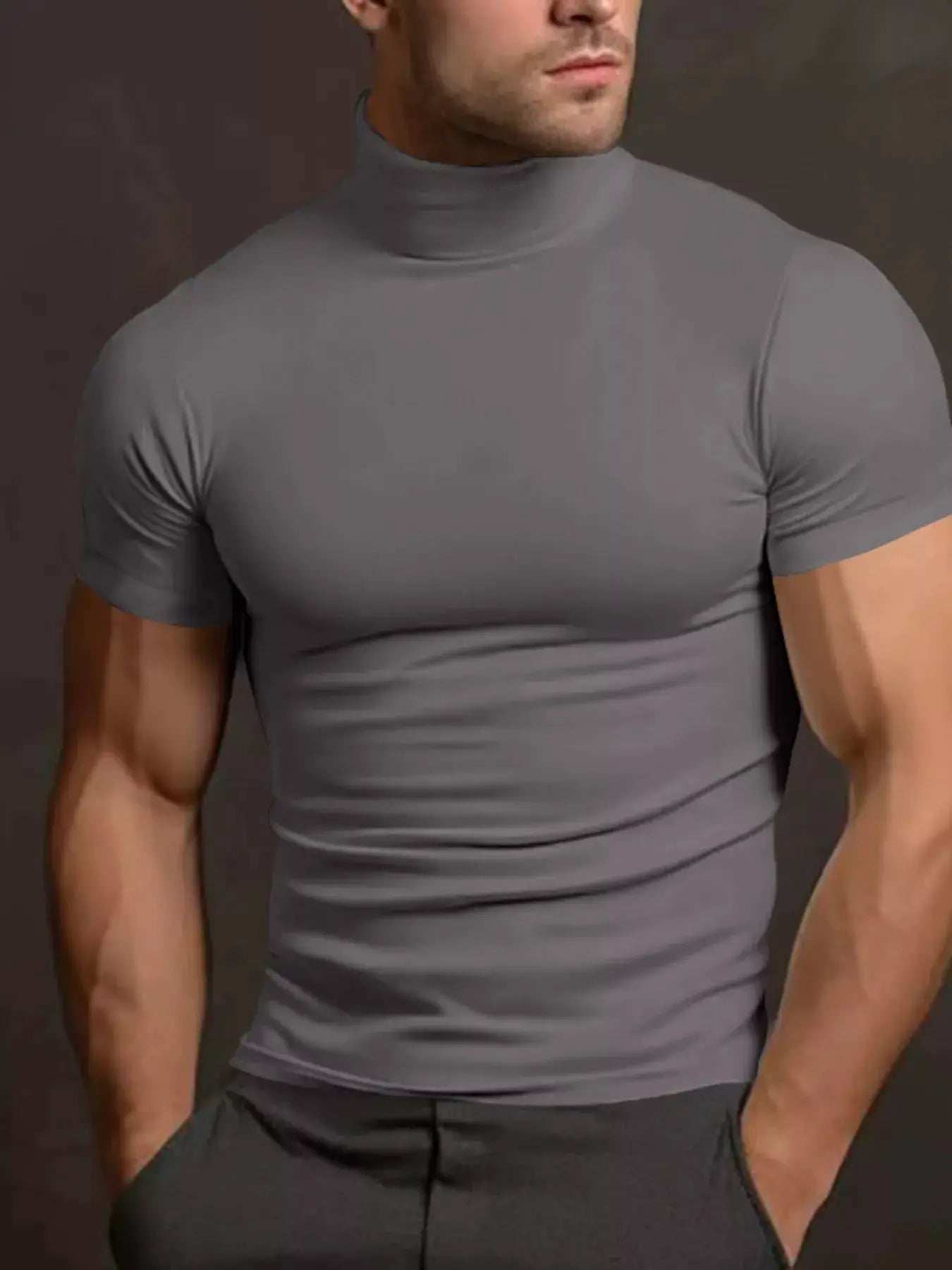 Men's Full Size Short Sleeve Turtleneck T-Shirt Plus Size by Trendsi