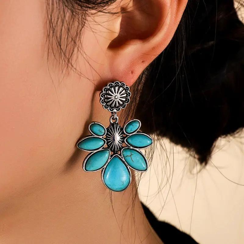 Artificial Turquoise Flower Earrings by Trendsi