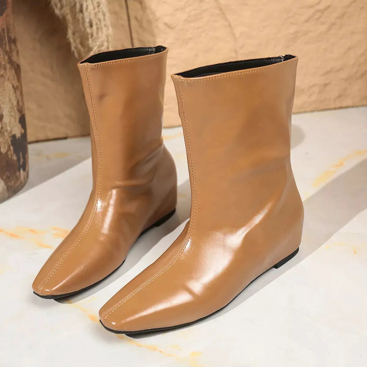 Point Toe Leather Boots by Trendsi