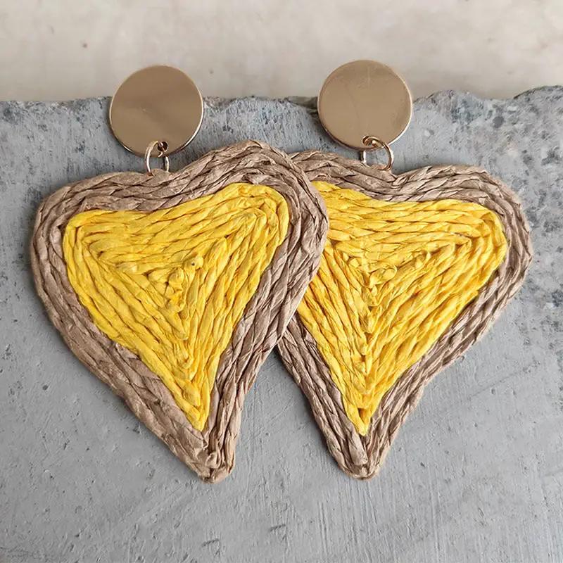 Raffia Grass Heart Teardrop Earrings by Trendsi