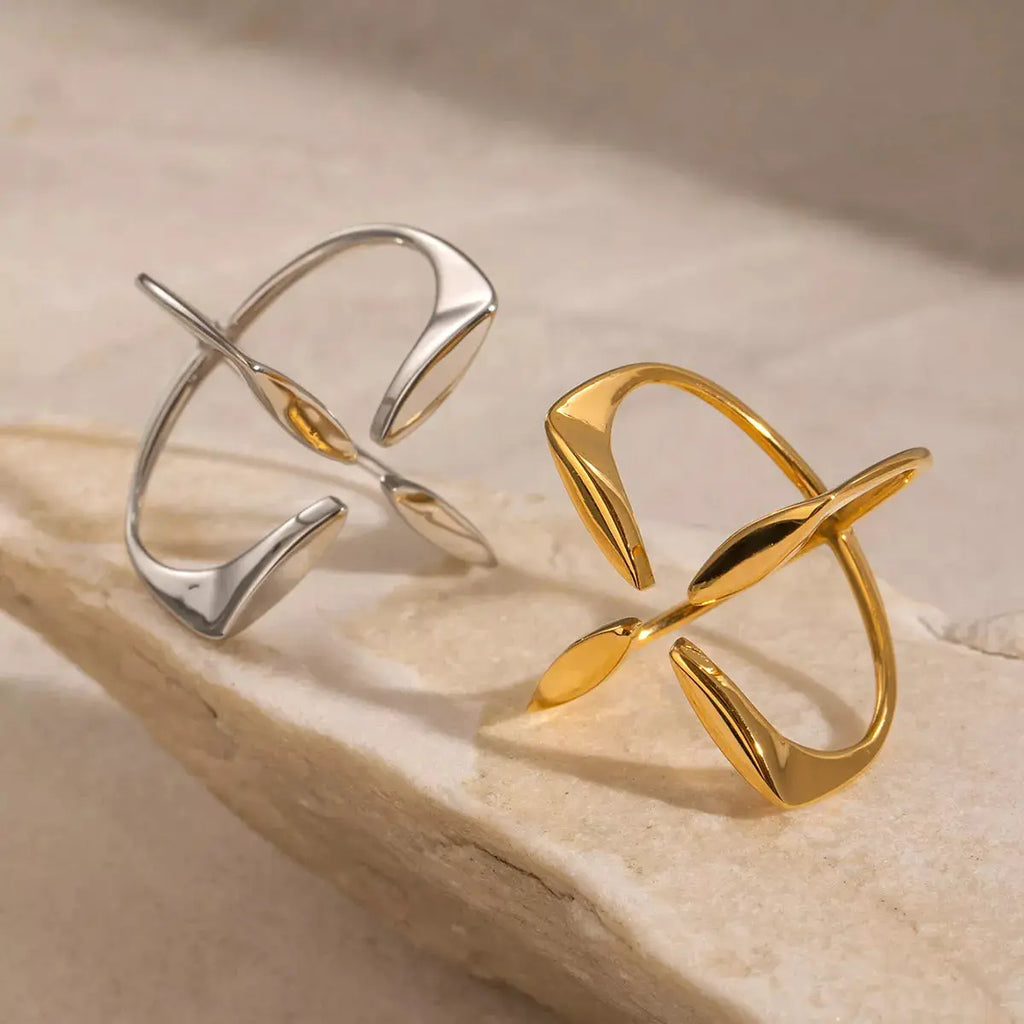 Stainless Steel Crisscross Open Ring by Trendsi