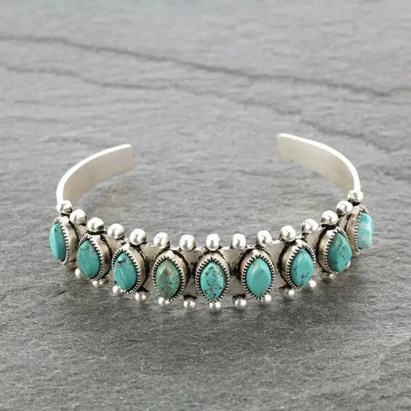 Artificial Turquoise Alloy Open Bracelet by Trendsi