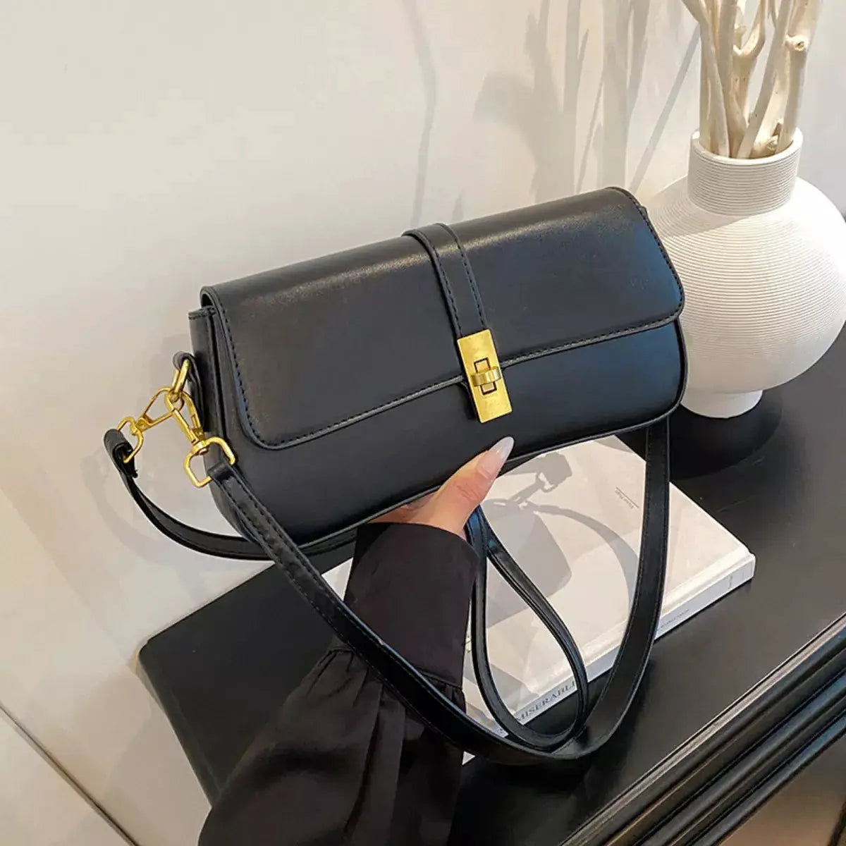 Rectangular Crossbody Bag with Golden Buckle by Trendsi