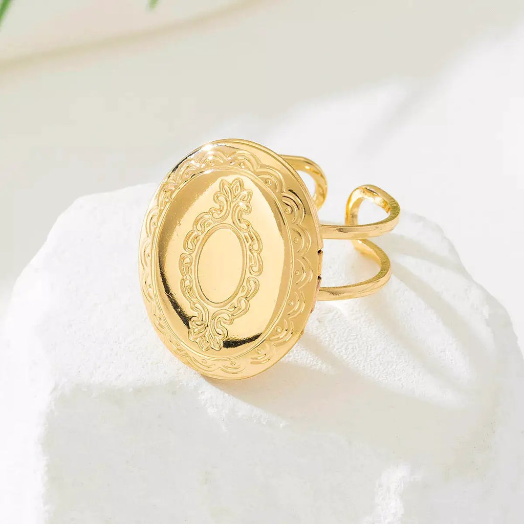 18K Gold-Plated Open Engraved Ring by Trendsi