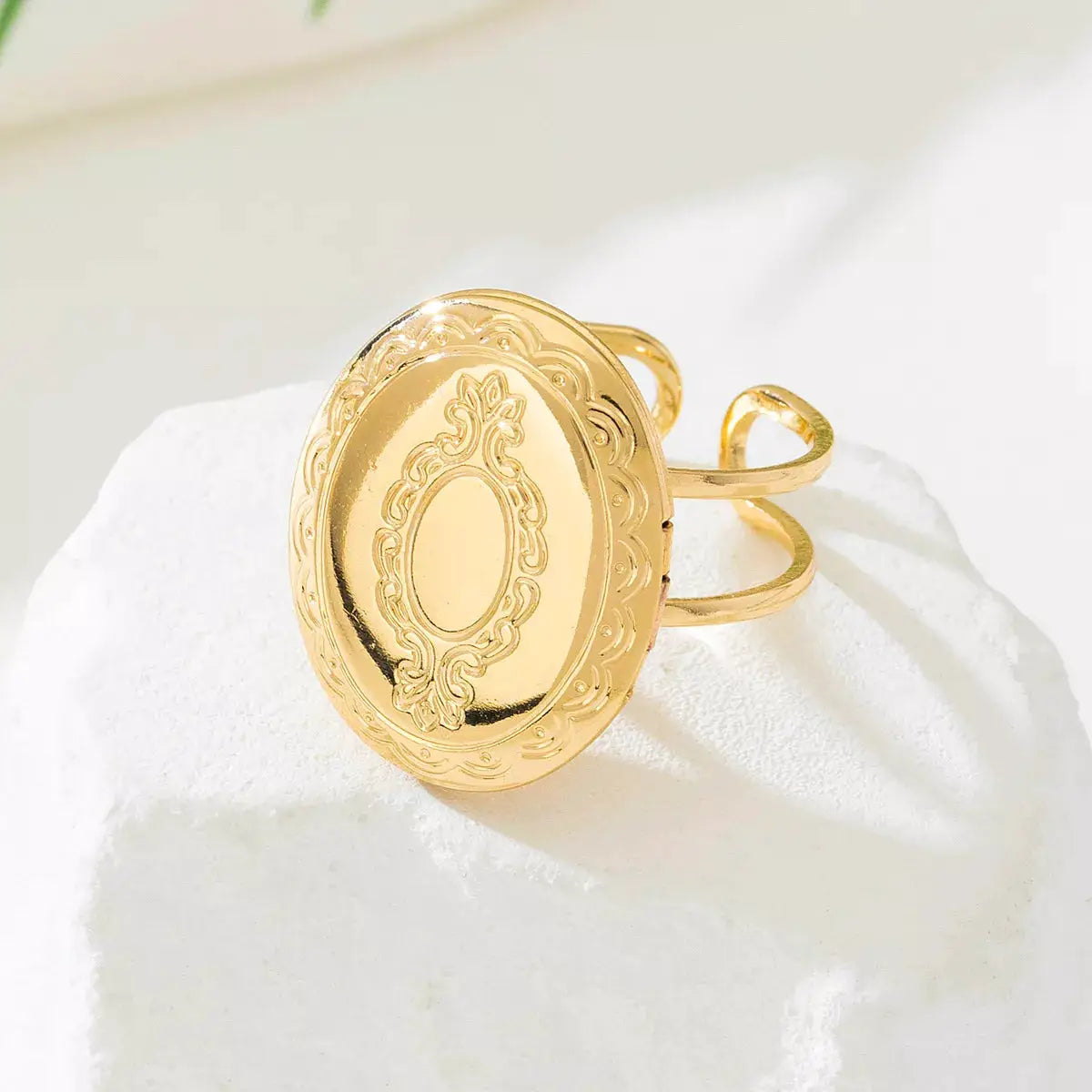 18K Gold-Plated Open Engraved Ring by Trendsi