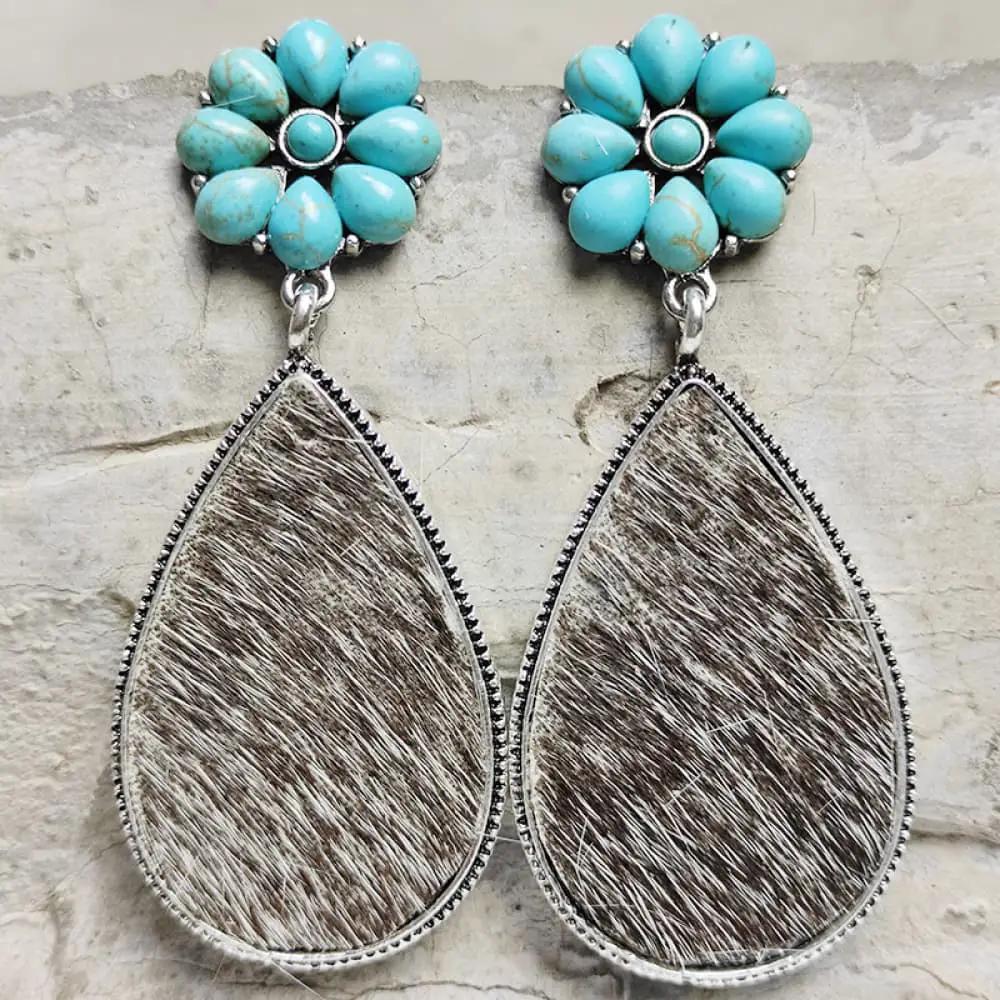 Turquoise Flower Teardrop Earrings by Trendsi