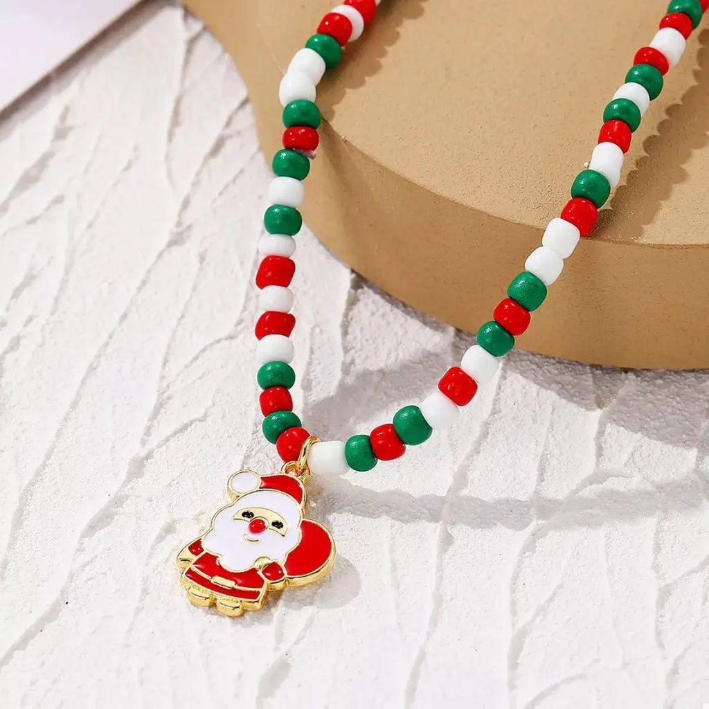 Christmas Beaded Necklace with Santa Charm by Trendsi
