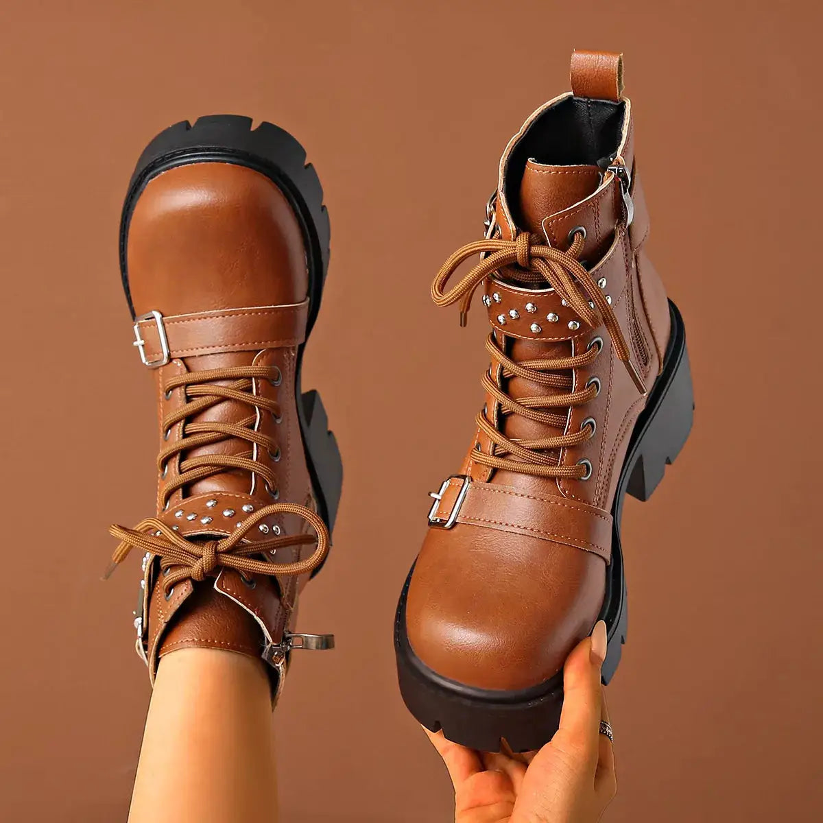 Round Toe Block Heels Boots by Trendsi