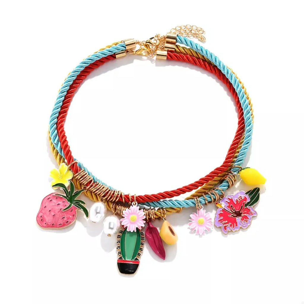 3 Piece Colorful Rope Charm Necklace by Trendsi