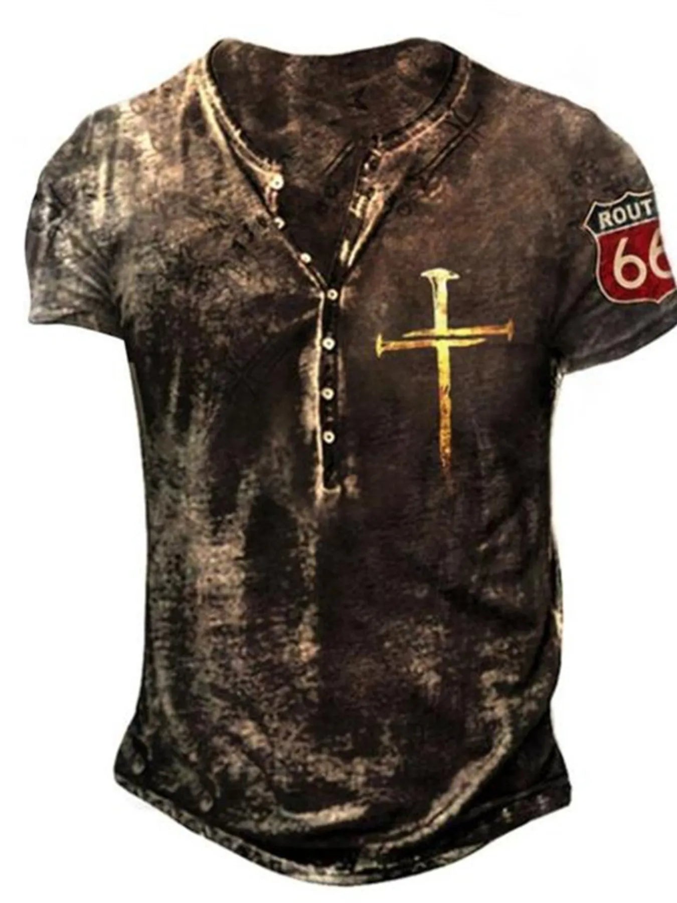 Men's Full Size Vintage Cross Print Short Sleeve T-Shirt Plus Size by Trendsi