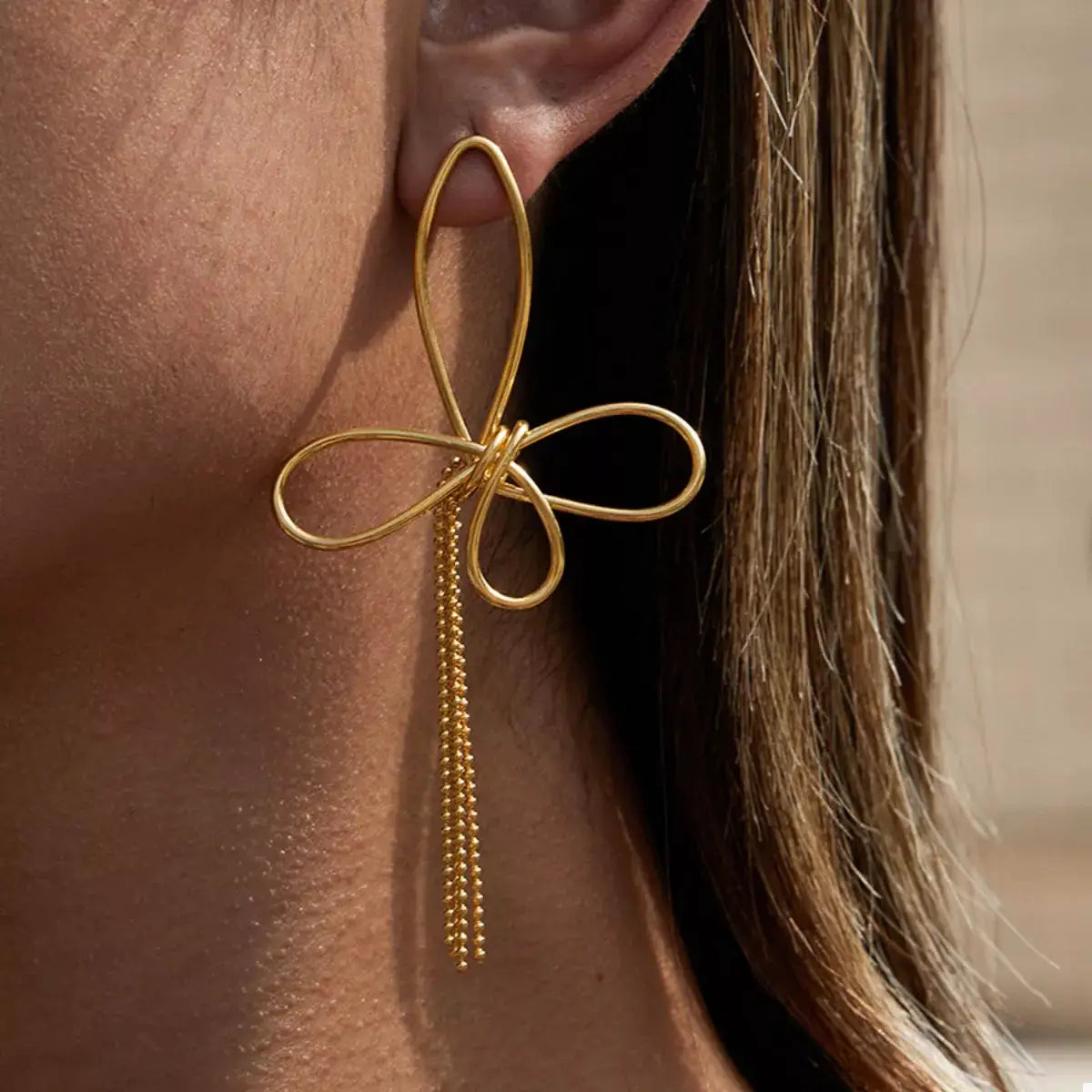 18K Gold-Plated Tassel Bow Earrings by Trendsi