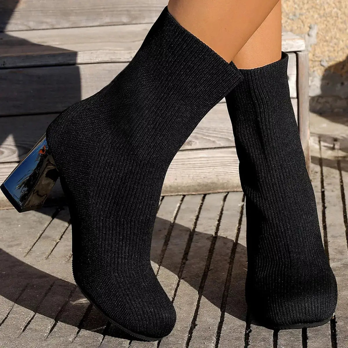 Round Toe Block Heels Boots by Trendsi