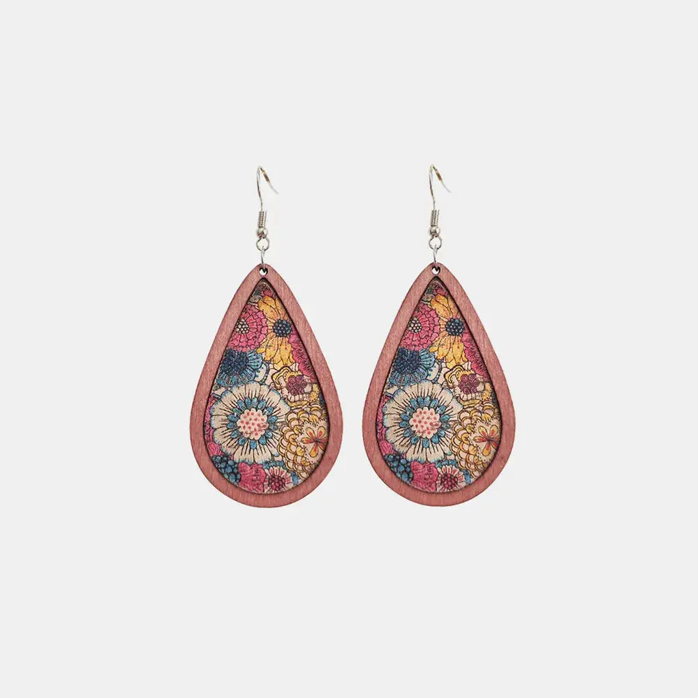 Floral Wood Teardrop Earrings by Trendsi