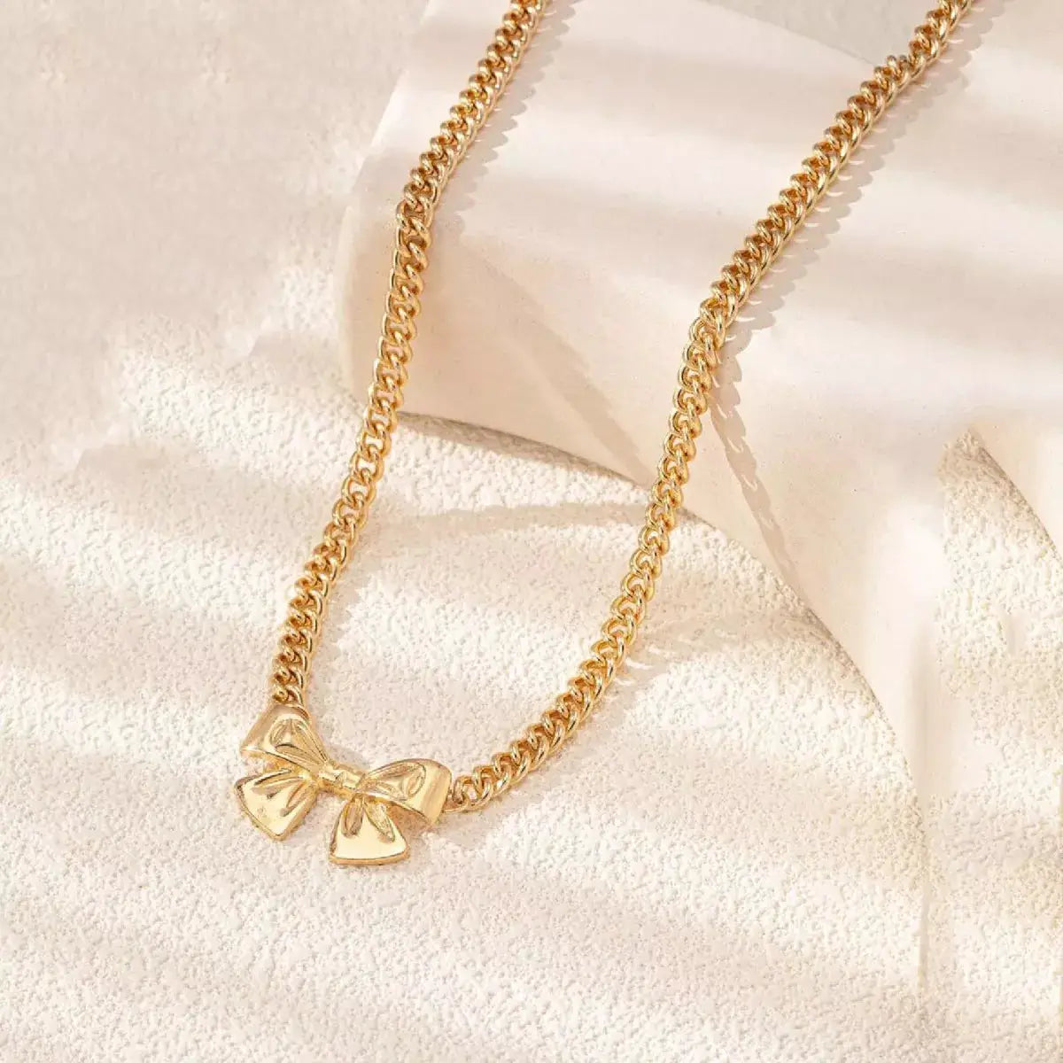 18K Gold-Plated Bowknot Chain Necklace by Trendsi