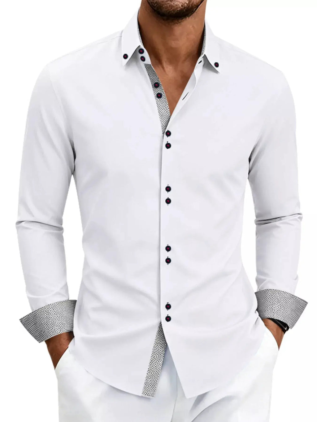 Men's Full Size Slim Fit Contrast Trim Shirt Plus Size by Trendsi