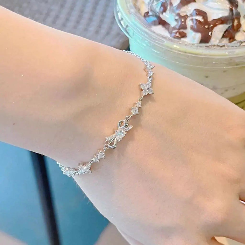 925 Sterling Silver Chain Bow Bracelet by Trendsi