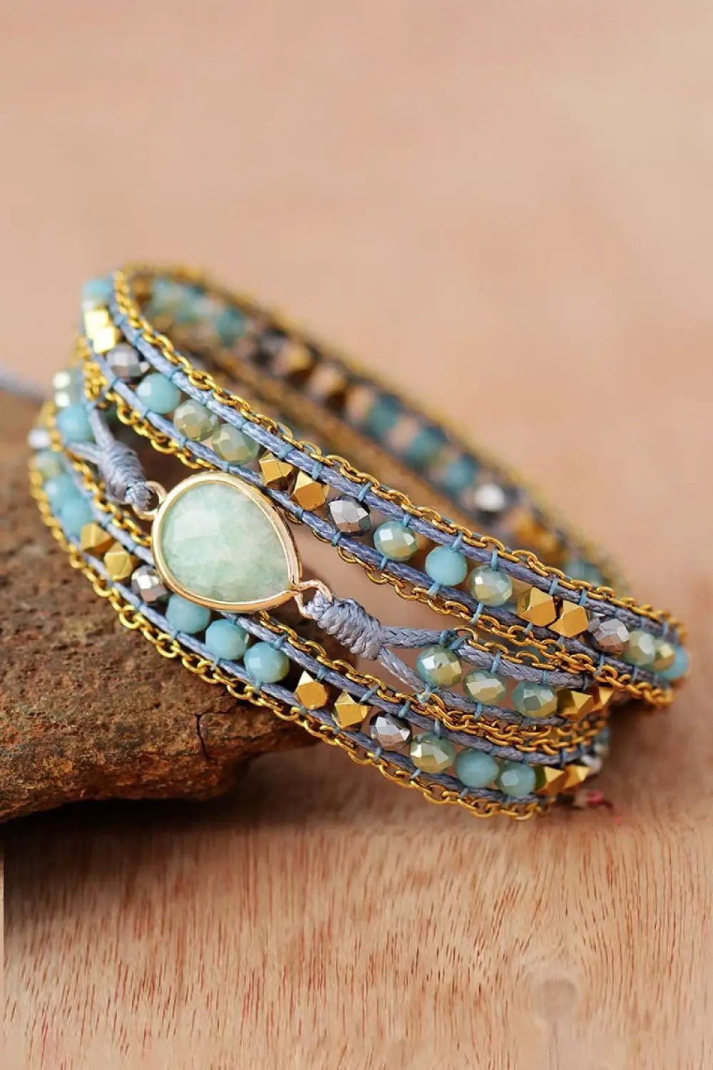 Handmade Teardrop Shape Triple Layer Beaded Bracelet by Trendsi
