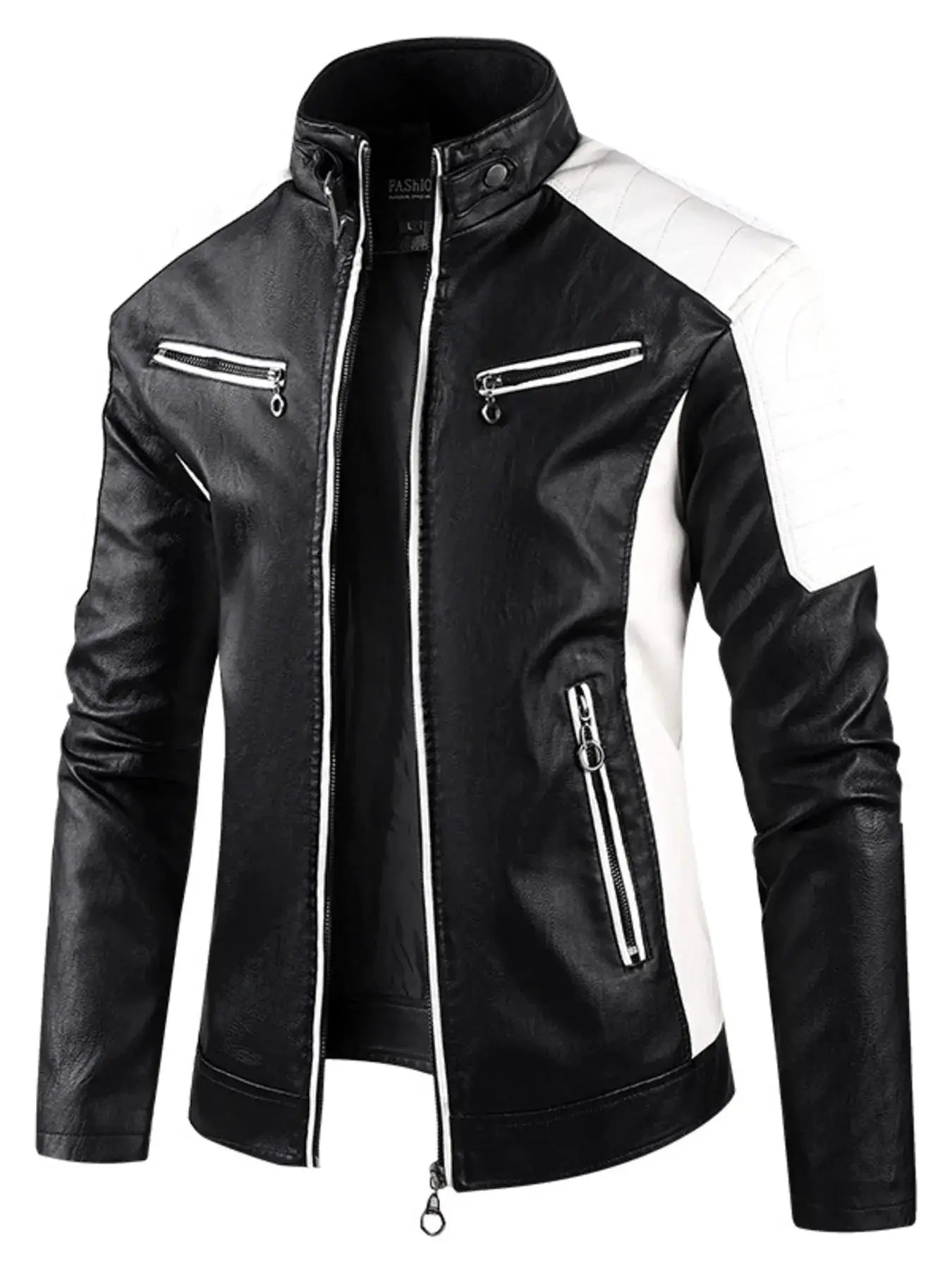 Men's Plus Size Color Block Leather Jacket by Trendsi